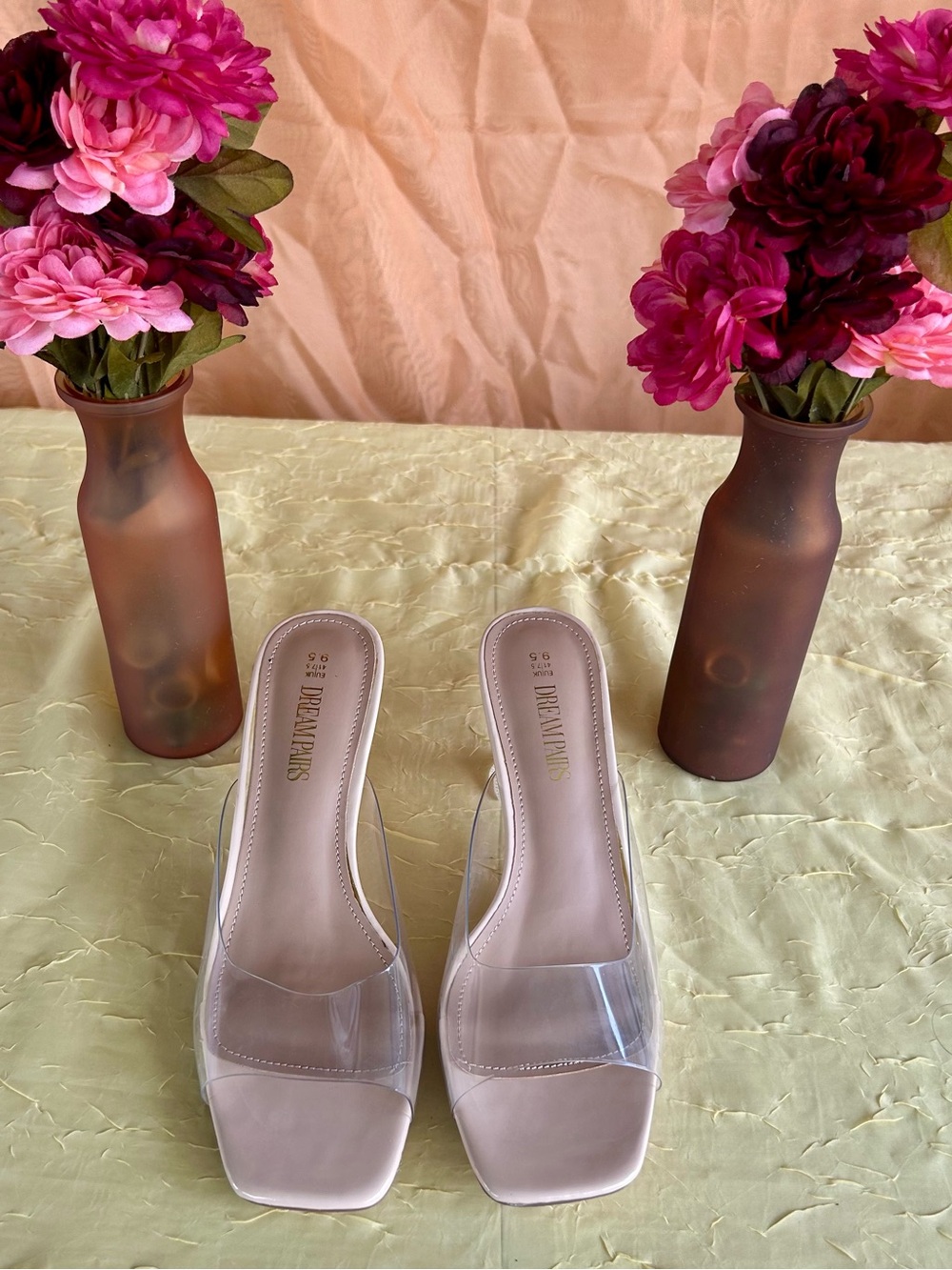 Dream Pairs Clear Strap Nude Slip-On Heels